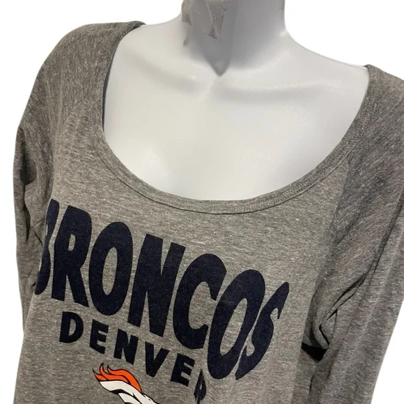 NFL TEAM APPAREL DENVER BRONCOS Womens Grey Long Sleeve TShirt Size XL - Picture 3 of 10
